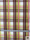 Plaid Yarn-Dyed Cotton Shirting - Lime / Burgundy / Pink / Grey