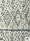 Ethnic Ikat-Look Printed Heavy Cotton Rayon Challis - Cream / Black