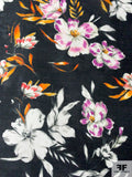 Romanticized Floral Printed Cotton and Silk Voile - Orange / Orchid / Black / White