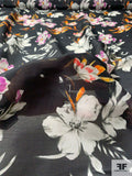 Romanticized Floral Printed Cotton and Silk Voile - Orange / Orchid / Black / White