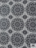 Kaleidoscope Floral Grid Printed Stretch Cotton Sateen - Black / Off-White