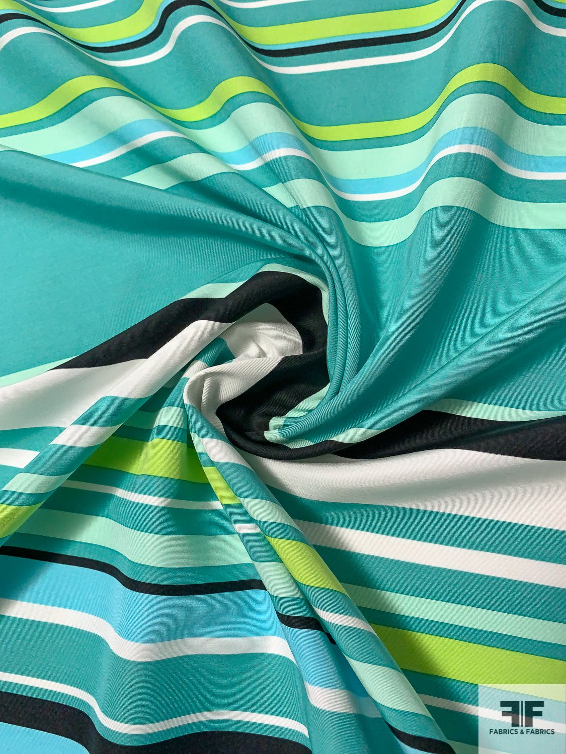 Multisize Stripe Printed Lightweight Cotton and Silk Faille Panel - Teal / Seafoam / Turquoise / Lime