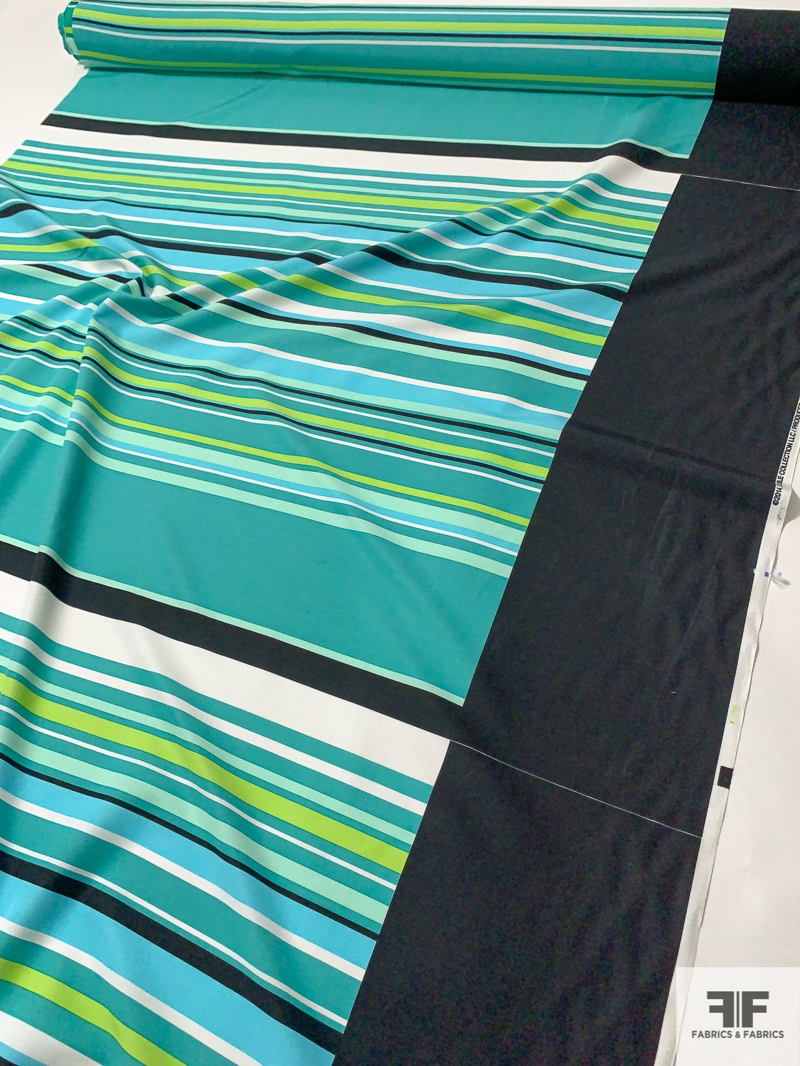 Multisize Stripe Printed Lightweight Cotton and Silk Faille Panel - Teal / Seafoam / Turquoise / Lime