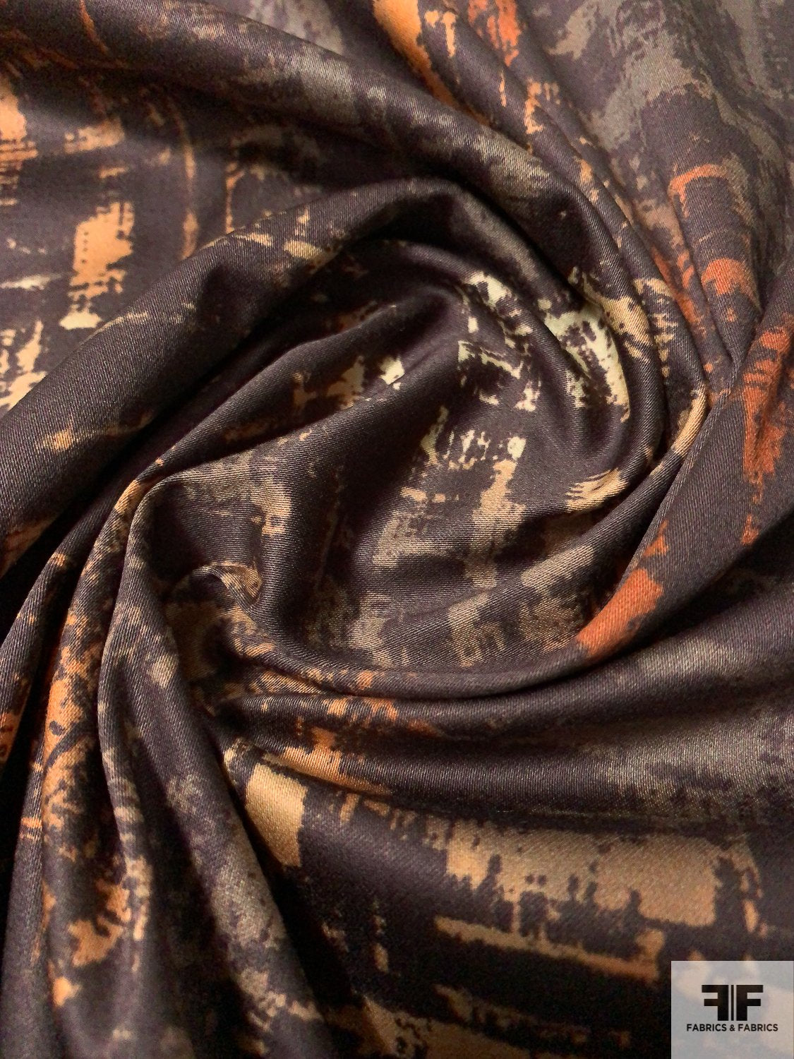 Abstract Graphic Printed Stretch Cotton Sateen - Shades of Brown