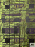 Geometric Grid Pattern Brocade - Lime Green / Black / Mustard
