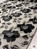Beautiful Floral Reversible Brocade with Satin Finish - Black / Champagne