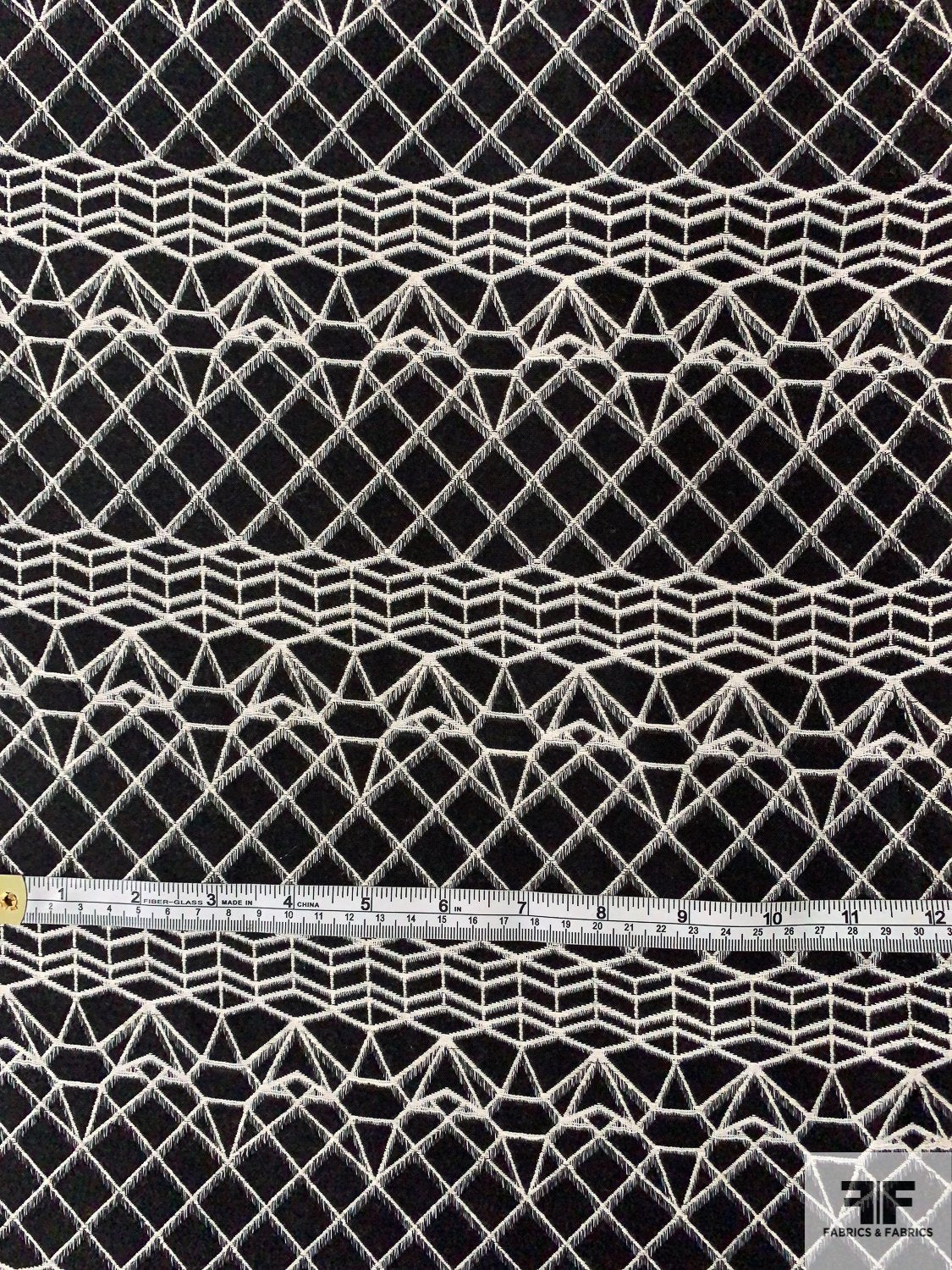 Ethnic Geometric Lines Jacquard Brocade - Black / Ivory