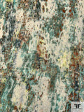 Abstract Printed Brocade with Shimmer - Seafoam / Teal / Rust / Lightest Grey
