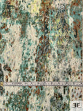 Abstract Printed Brocade with Shimmer - Seafoam / Teal / Rust / Lightest Grey