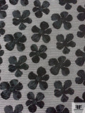 Floral Discs and Striped Brocade - Black / Dark Grey / Off-White