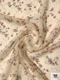 Whimsical Floral Printed Silk Chiffon - Beige / Purples / Brown