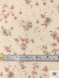 Whimsical Floral Printed Silk Chiffon - Beige / Purples / Brown