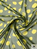 Floating Meteoroids Printed Silk Chiffon - Chartreause / Hunter Green