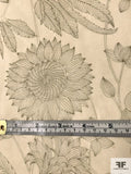 Sunflower and Floral Printed Silk Chiffon - Beige / Olive Green