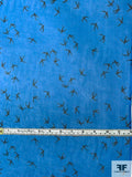 Soaring Birds Printed Silk Chiffon - Ocean Blue / Black
