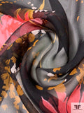Romantic Floral Printed Silk Chiffon - Pinks / Black / Browns