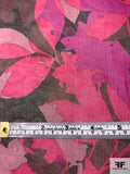 Leaf Collage Printed Silk Chiffon - Magenta / Black / Wine