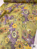 Abstract Groovy Printed Silk Chiffon - Purple / Lime / Multicolor