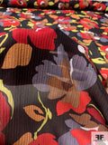 Floral Graphic Printed Crinkled and Textured Silk Chiffon - Red / Black / Grey / Tan