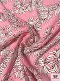 Curvy Leaf and Striped Printed Silk Chiffon - Pink / White / Wine