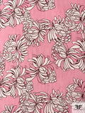 Curvy Leaf and Striped Printed Silk Chiffon - Pink / White / Wine