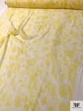 Watercolor Spots Printed Crinkled Silk Chiffon - Butter Yellow / Off-White