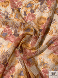 Rustic Floral Printed Silk Chiffon - Dusty Coral / Dusty Autumn