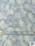 Delicate Hearts in Floral with French Script Printed Silk Chiffon - Blue-Grey / Off-White / Black