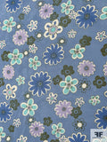 Playful Floral Printed Silk Chiffon - Dark Periwinkle / Lavender / Seafoam