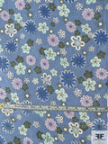 Playful Floral Printed Silk Chiffon - Dark Periwinkle / Lavender / Seafoam