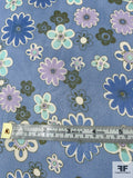 Playful Floral Printed Silk Chiffon - Dark Periwinkle / Lavender / Seafoam