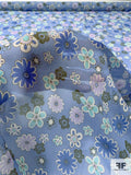 Playful Floral Printed Silk Chiffon - Dark Periwinkle / Lavender / Seafoam