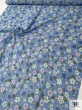 Playful Floral Printed Silk Chiffon - Dark Periwinkle / Lavender / Seafoam