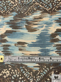 Linear Design Printed Crinkled Silk Chiffon - Teal / Coffeebean Brown / Off-White