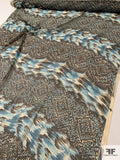 Linear Design Printed Crinkled Silk Chiffon - Teal / Coffeebean Brown / Off-White