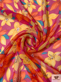 Vibrant Floral Printed Silk Chiffon - Hot Pink / Orange / Yellow / Turquoise