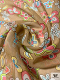 Jovial Floral Printed Silk Chiffon - Khaki / Multicolor