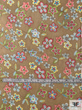 Jovial Floral Printed Silk Chiffon - Khaki / Multicolor