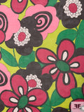 Groovy Floral Printed Silk Chiffon - Magenta / Pink / Green / Chartreause