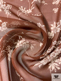 Whimsical Floral Printed Silk Chiffon - Chocolate Brown / Off-White