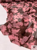 Floral Silhouette Printed Silk Chiffon - Pink / Brown