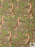 Paisley Printed Crinkled Silk Chiffon - Lime / Shades of Tan