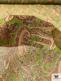 Paisley Printed Crinkled Silk Chiffon - Lime / Shades of Tan