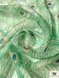 Peacock Feathers Printed Silk Chiffon - Green / Blue / Yellow / White