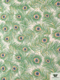 Peacock Feathers Printed Silk Chiffon - Green / Blue / Yellow / White