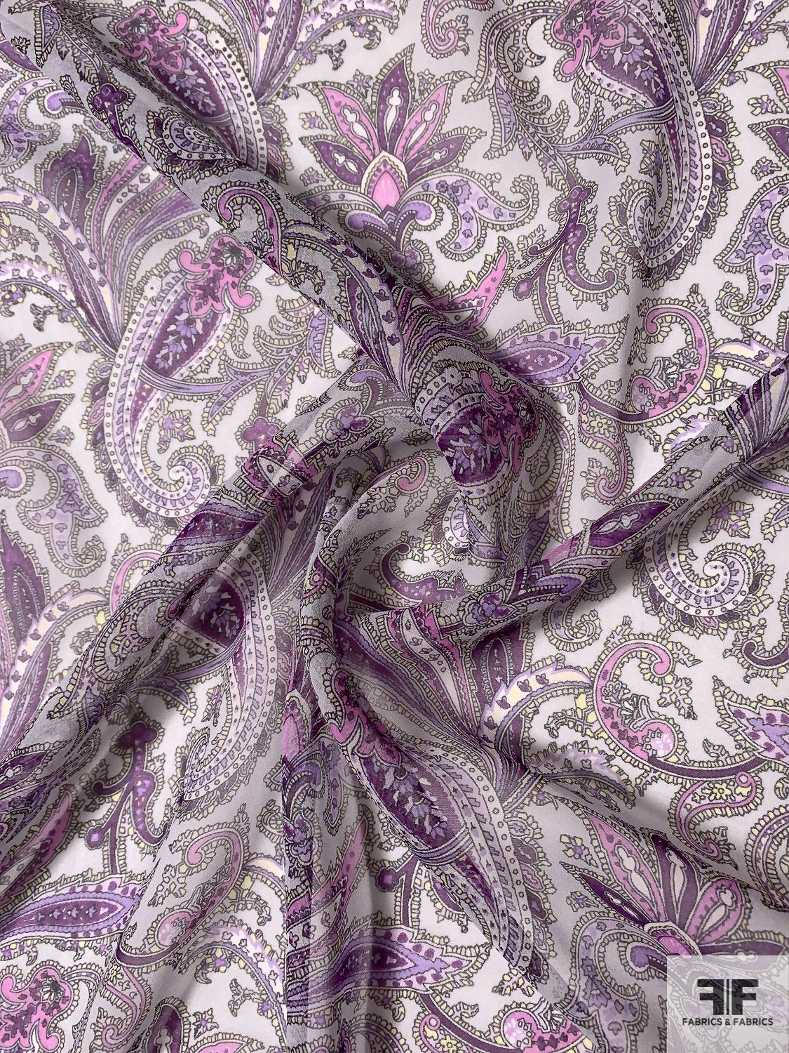Black, Grays, White, Silk Chiffon - So Elegant! Abstract Floral Paisley  Pattern - Beautiful Textiles