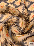 Amoeba Floral Printed Silk Chiffon - Bisque / Brown / Orange / Lime