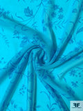 Whimsical Floral Vines Printed Silk Chiffon - Turquoise