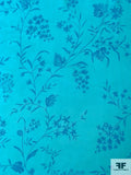 Whimsical Floral Vines Printed Silk Chiffon - Turquoise