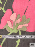 Crinkled Artsy Floral Printed Silk Chiffon - Pink / Pear Green / Light Apricot / Black